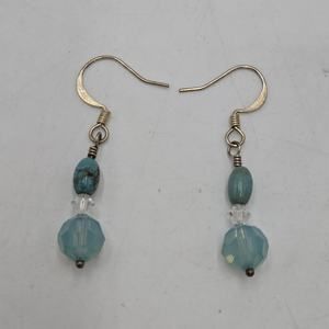 Blue Turquoise Bead Dangle Earrings And Light Blue Faceted Crystal Glass Hooks